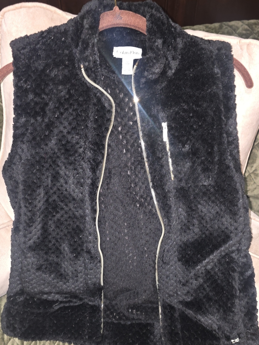 Calvin Klein Black Plush Teddy Zip Vest